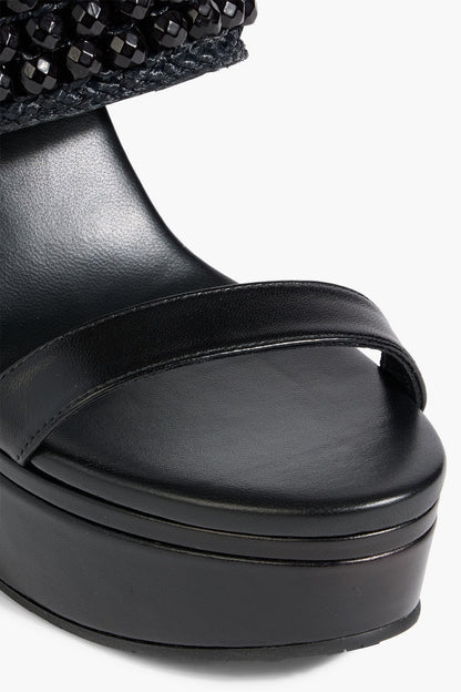 Jimmy Choo Amoure 130 Bead-Embellished Raffia And Leather Wedge Sandals Black Women's