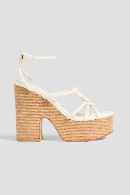 Jimmy Choo Clare 130 Braided Leather Platform Sandals Off-White Women's