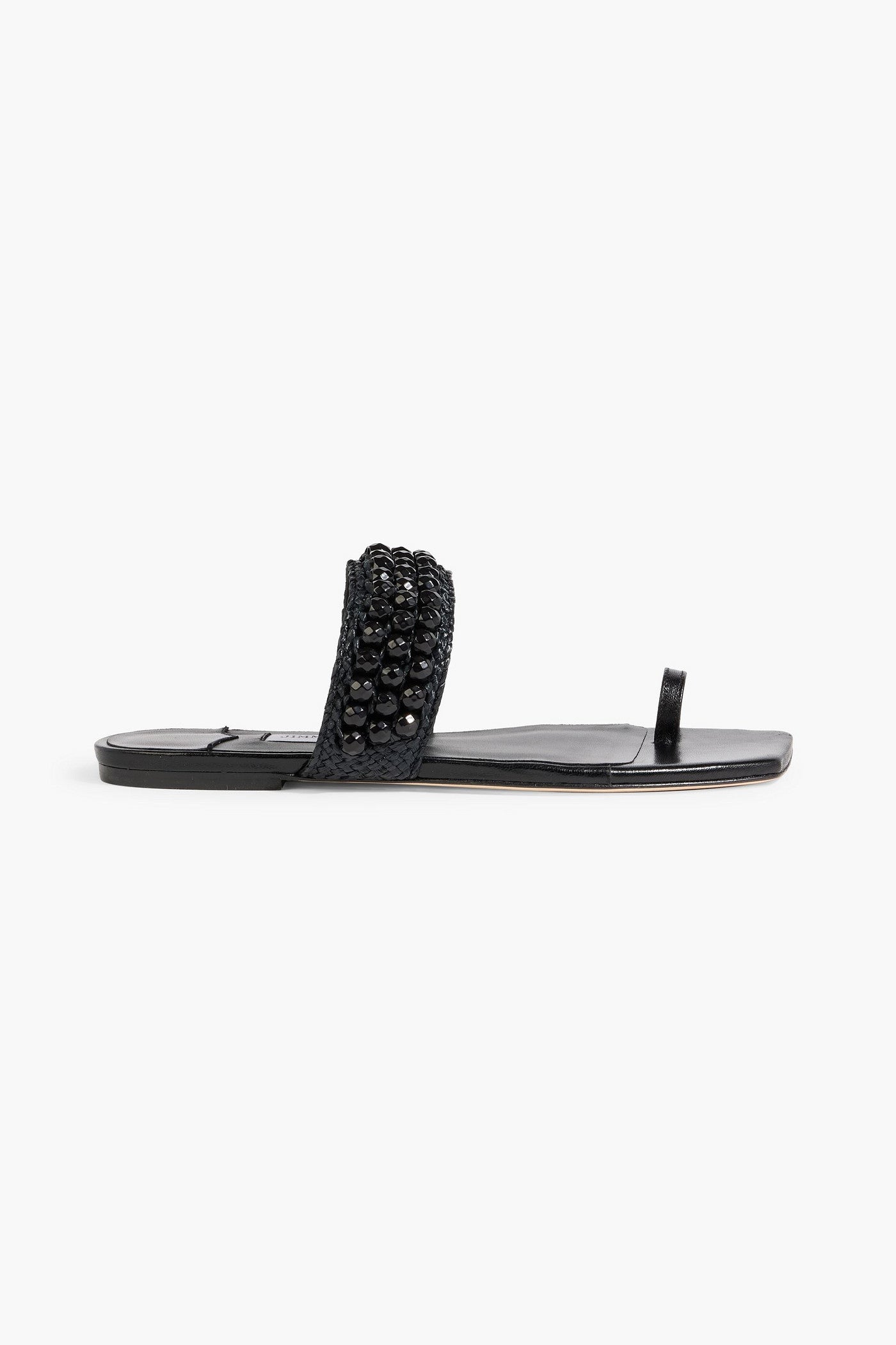 Jimmy Choo Love Bead-Embellished Raffia And Leather Sandals Black Women's