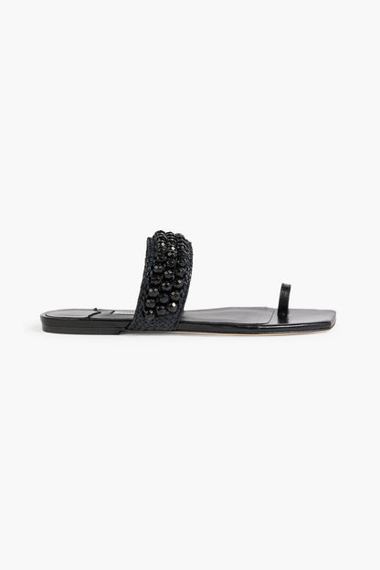 Jimmy Choo Love Bead-Embellished Raffia And Leather Sandals Black Women's