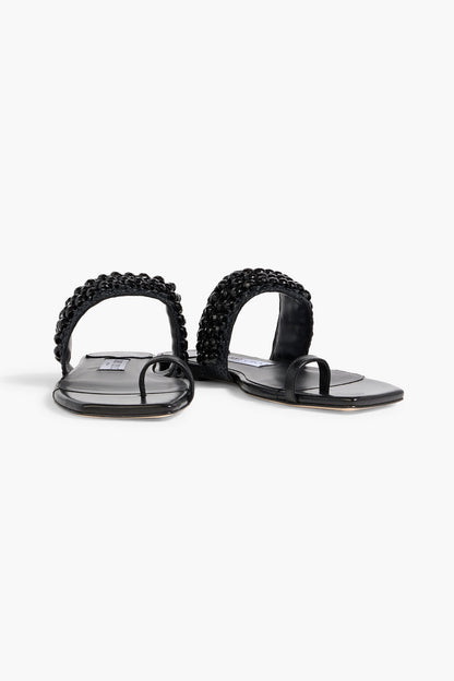 Jimmy Choo Love Bead-Embellished Raffia And Leather Sandals Black Women's