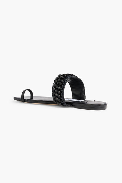 Jimmy Choo Love Bead-Embellished Raffia And Leather Sandals Black Women's