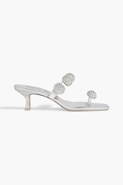 Cult Gaia Sarina Crystal-Embellished Metallic Leather And Suede Sandals Silver Women's