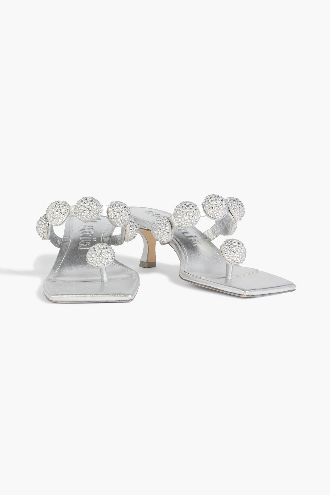 Cult Gaia Sarina Crystal-Embellished Metallic Leather And Suede Sandals Silver Women's