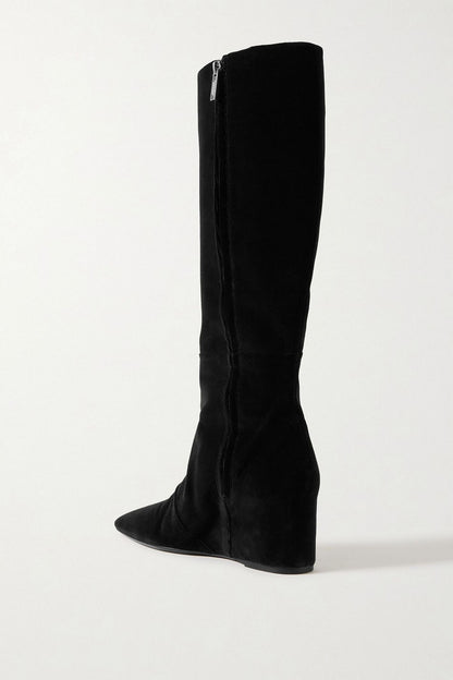 Gabriela Hearst Remedios Velvet Wedge Knee Boots Black Women's