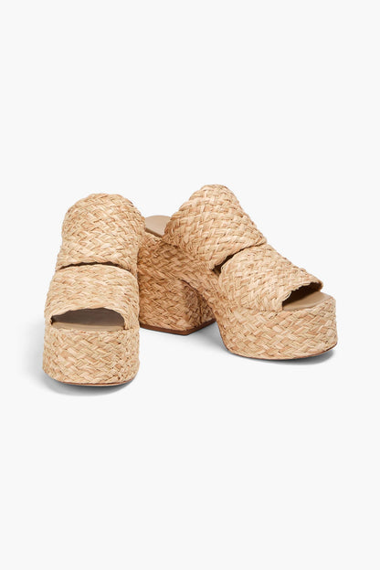 Farm Rio Faux Raffia Platform Mules Neutral Women's