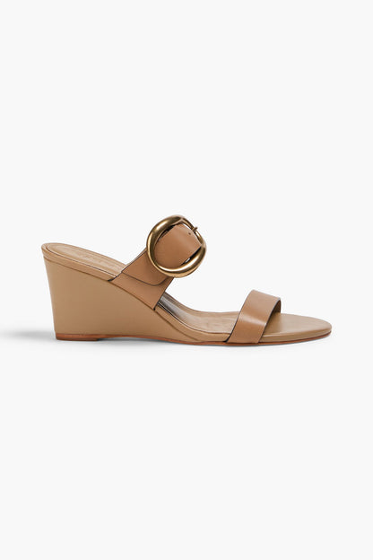Farm Rio Leather Wedge Mules Taupe Women's