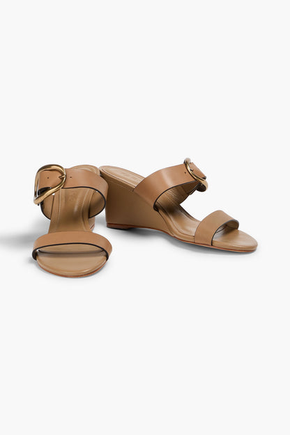 Farm Rio Leather Wedge Mules Taupe Women's