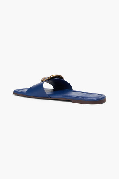 Farm Rio Buckled Leather Slides Navy Women's
