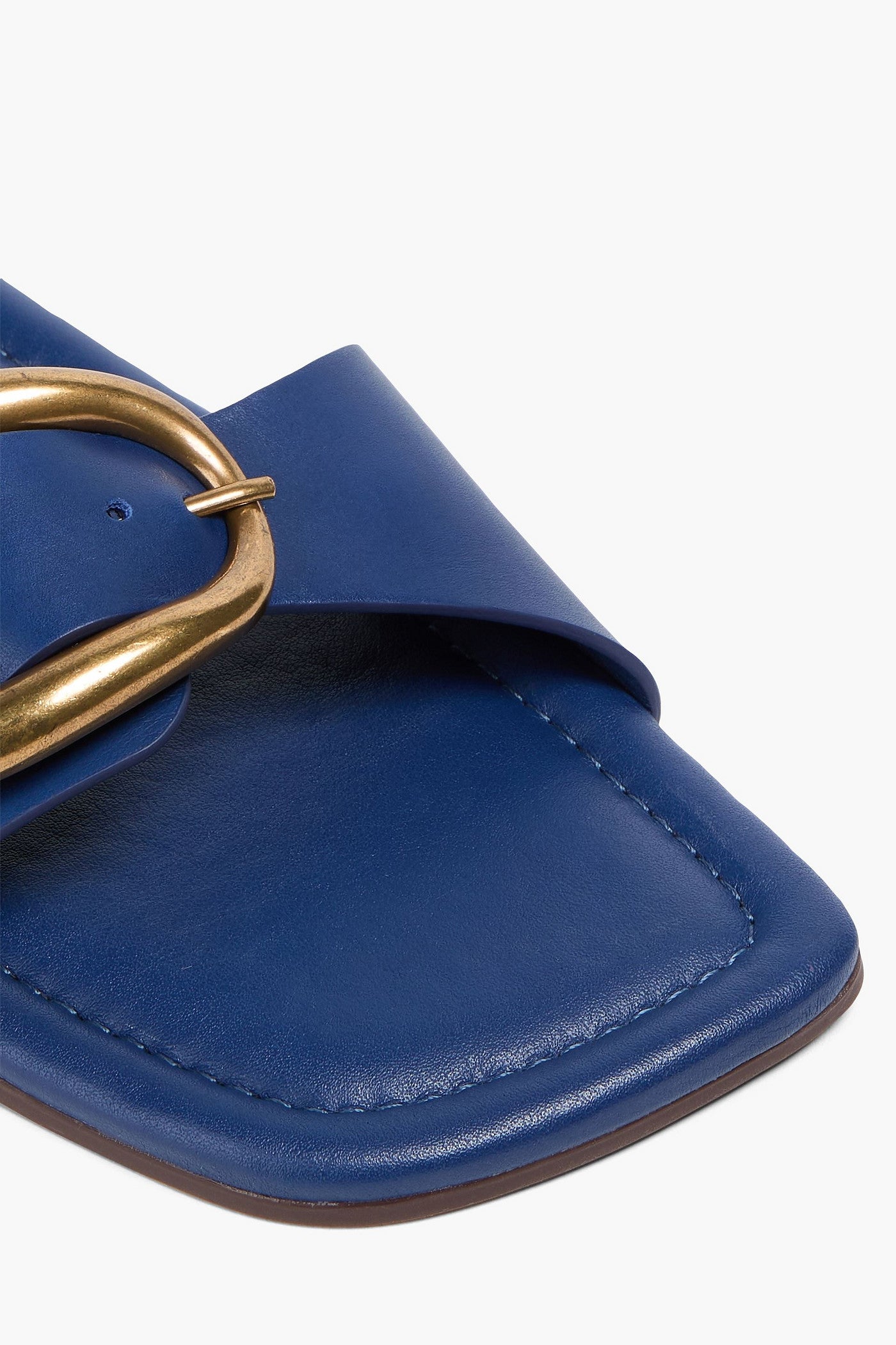 Farm Rio Buckled Leather Slides Navy Women's