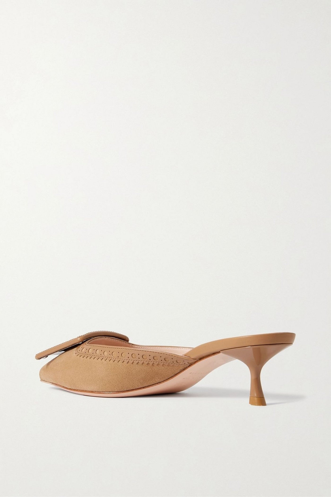 Roger Vivier Viv In The City 45 Buckled Perforated Leather-Trimmed Suede Mules Sand Women's