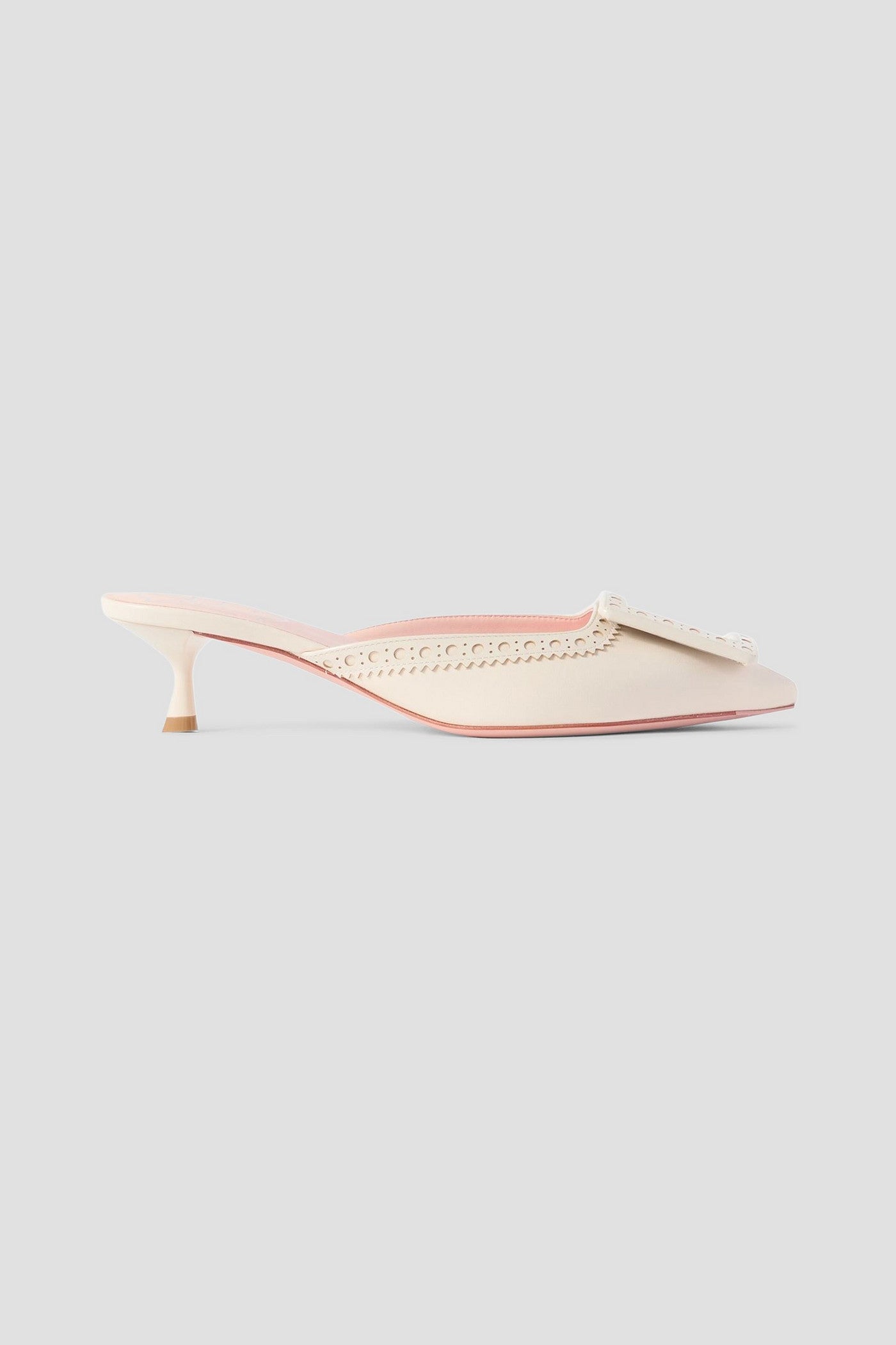 Roger Vivier Viv In The City 45 Buckled Perforated Leather Mules Ecru Women's