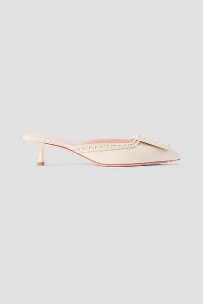 Roger Vivier Viv In The City 45 Buckled Perforated Leather Mules Ecru Women's
