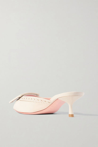 Roger Vivier Viv In The City 45 Buckled Perforated Leather Mules Ecru Women's