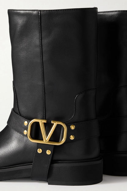 Valentino Garavani Vlogo Signature Embellished Leather Ankle Boots Black Women's