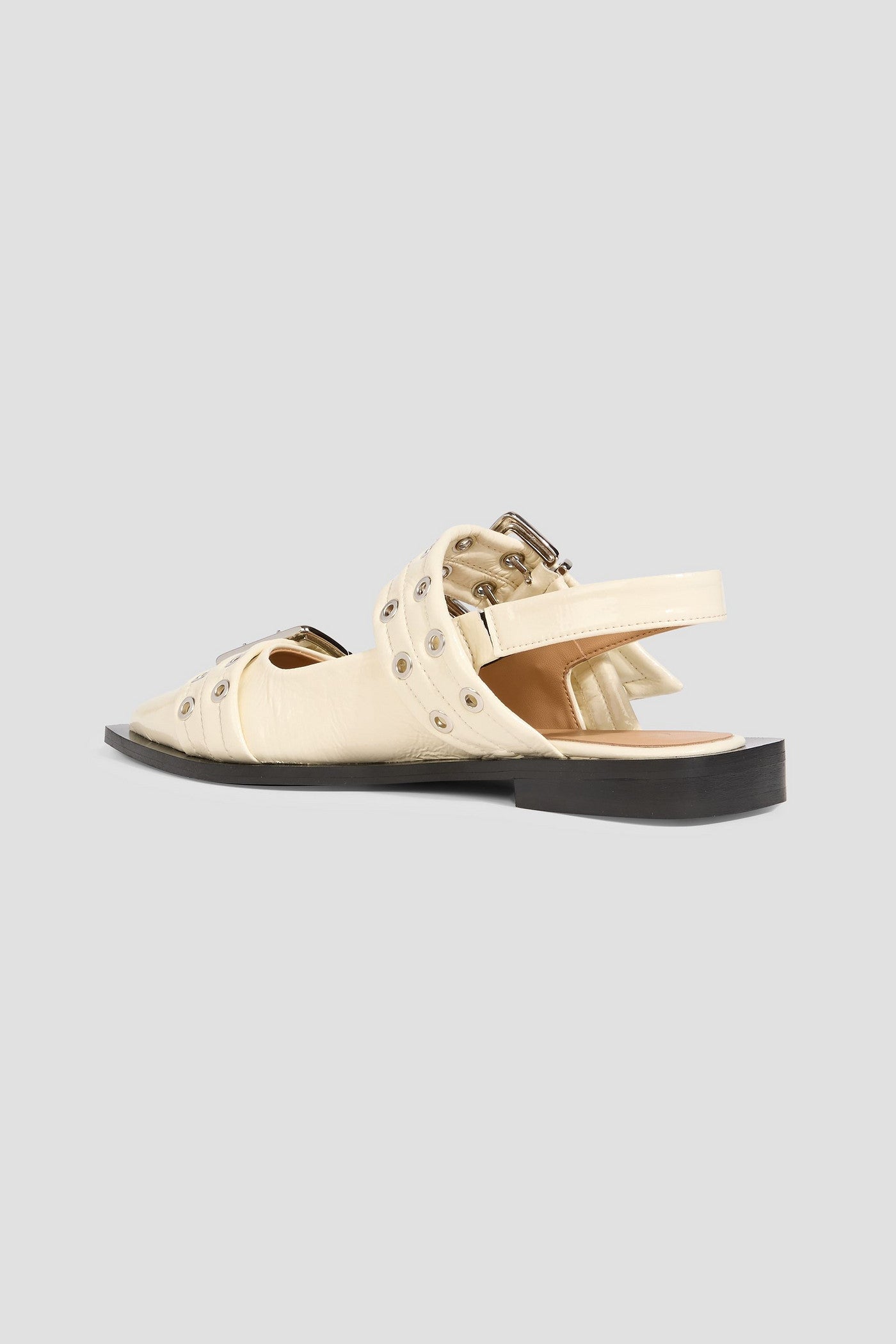 Ganni Buckled Glossed Slingback Point-Toe Flats Cream Women's