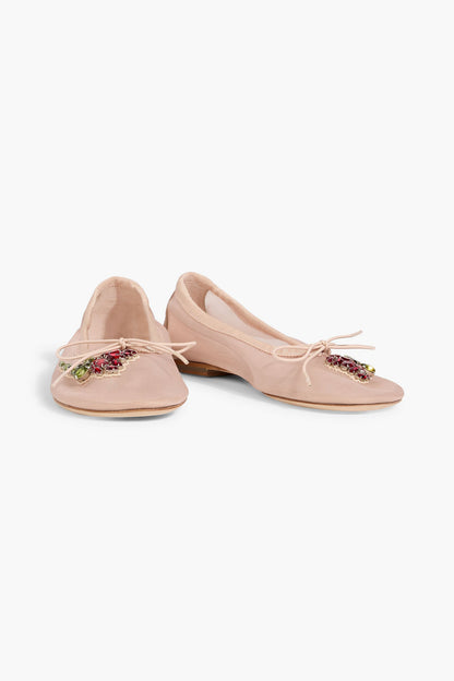 Simone Rocha Crystal-Embellished Mesh Ballet Flats Blush Women's