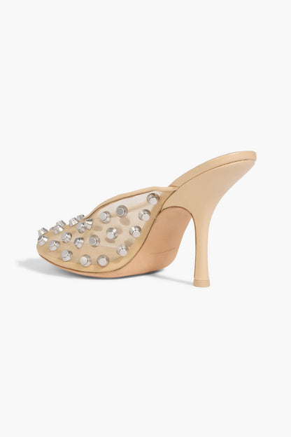 Alexander Wang Rhodes Studded Mesh Mules Beige Women's