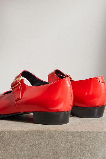 Bally Gerwin Glossed-Leather Mary Jane Flats Red Women's