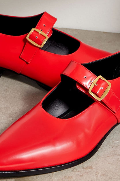 Bally Gerwin Glossed-Leather Mary Jane Flats Red Women's