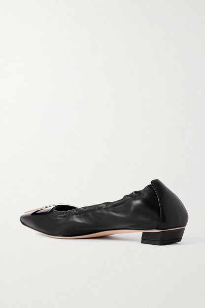 Roger Vivier Belle Vivier Leather Ballet Flats Black Women's