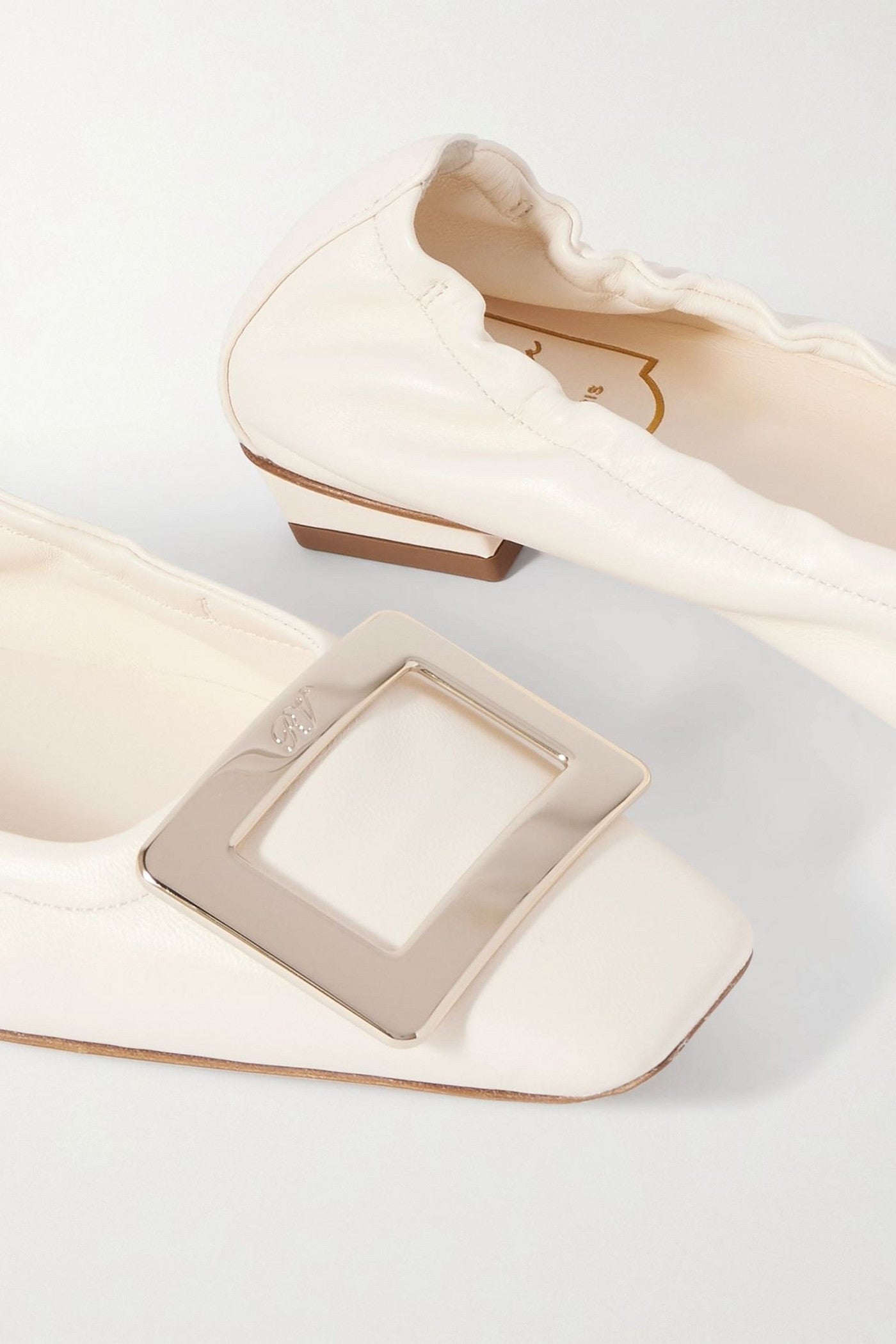 Roger Vivier Belle Vivier Embellished Patent-Leather Ballet Flats Ivory Women's