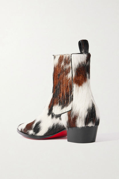 Christian Louboutin Cheliviss Calf Hair Chelsea Boots Animal Print Women's