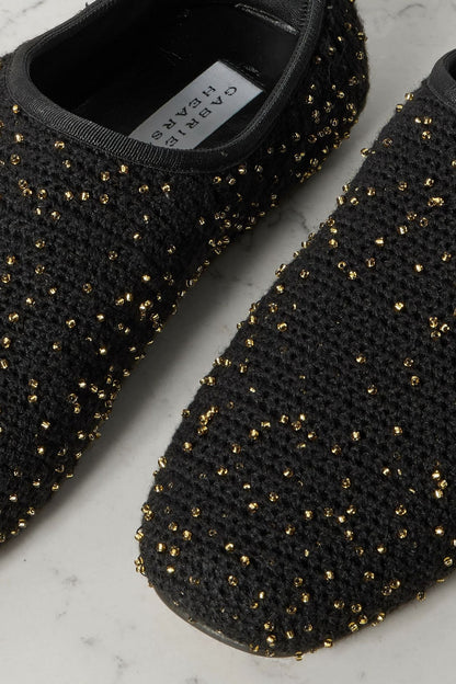 Gabriela Hearst Callie Beaded Crocheted Ballet Flats Black Women's