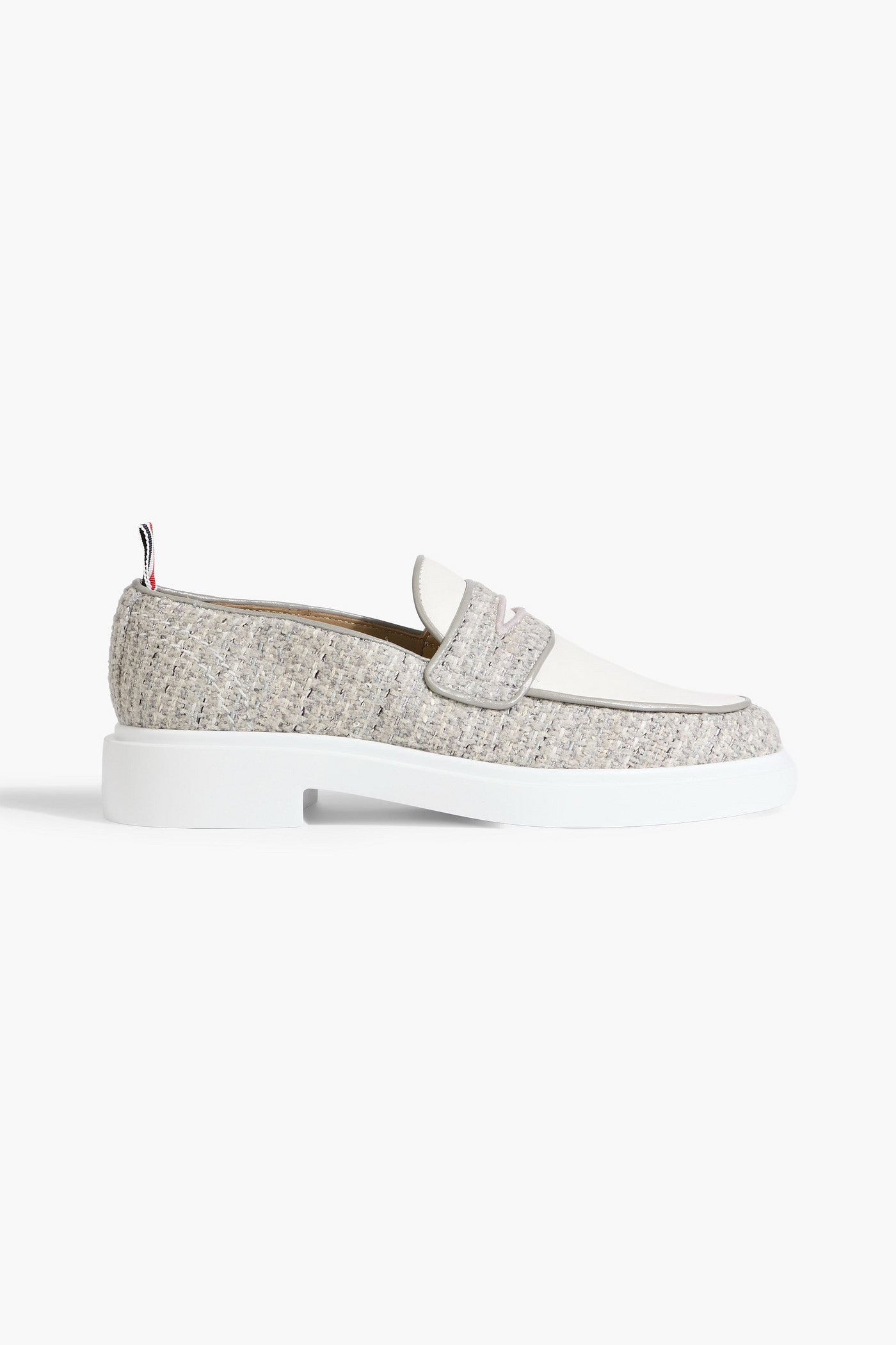 Thom Browne Tweed And Leather Loafers Light Gray Women's