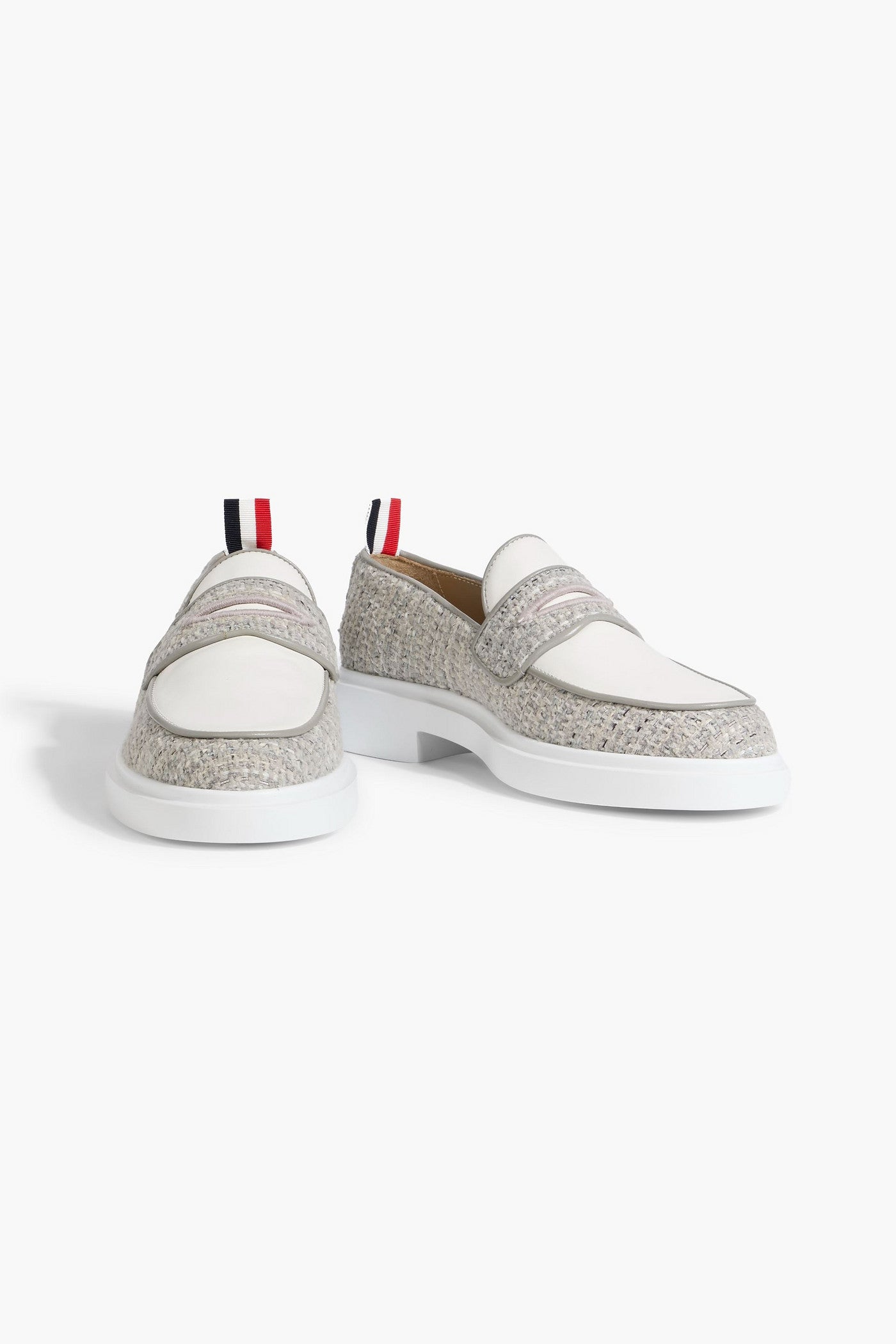 Thom Browne Tweed And Leather Loafers Light Gray Women's