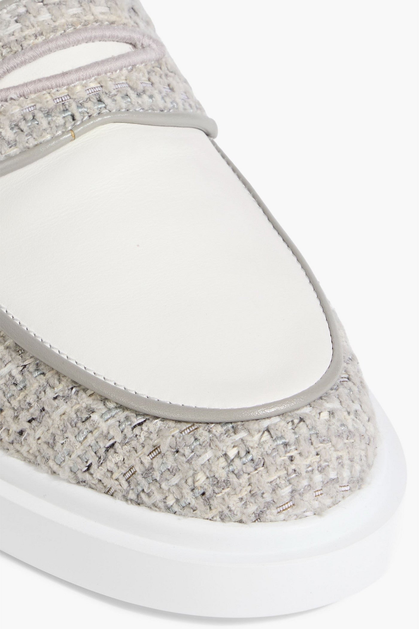 Thom Browne Tweed And Leather Loafers Light Gray Women's