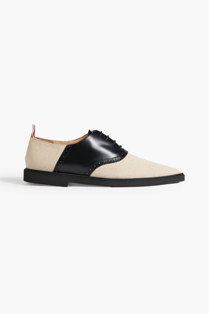 Thom Browne Leather And Canvas Point-Toe Loafers Ecru Women's
