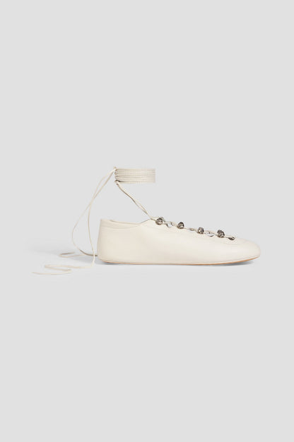 Alexander Wang Vyolette Lace-Up Leather Ballet Flats Off-White Women's