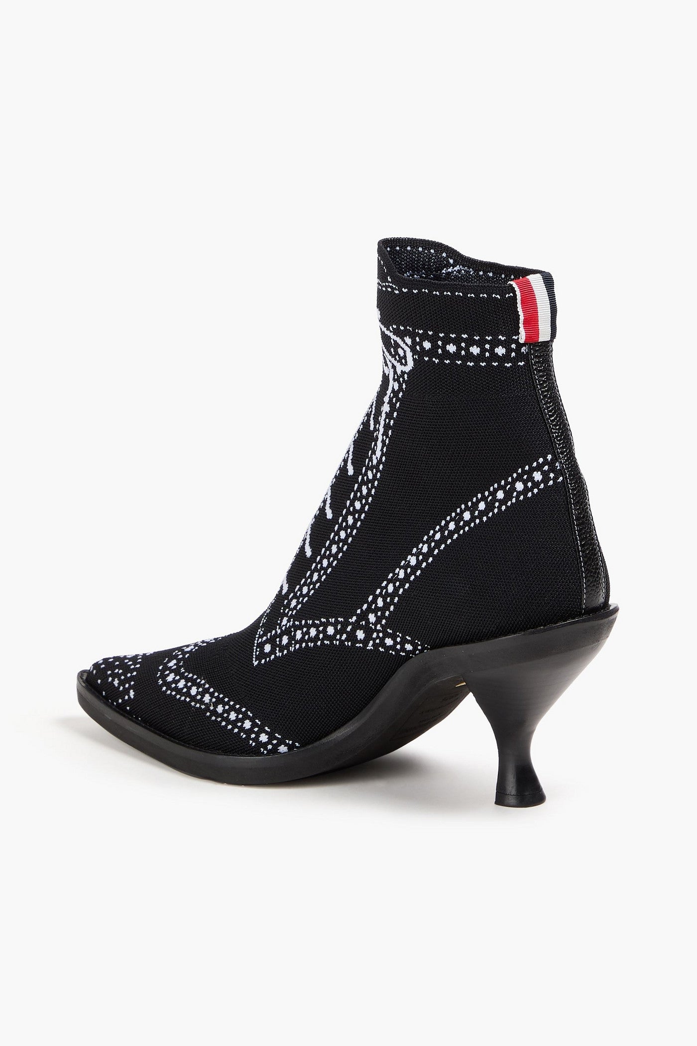 Thom Browne Leather-Trimmed Printed Knitted Sock Boots Black Women's