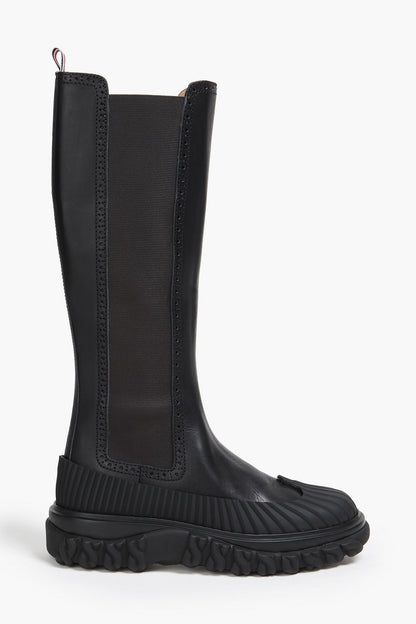 Thom Browne Striped Leather Knee Boots Black Women's