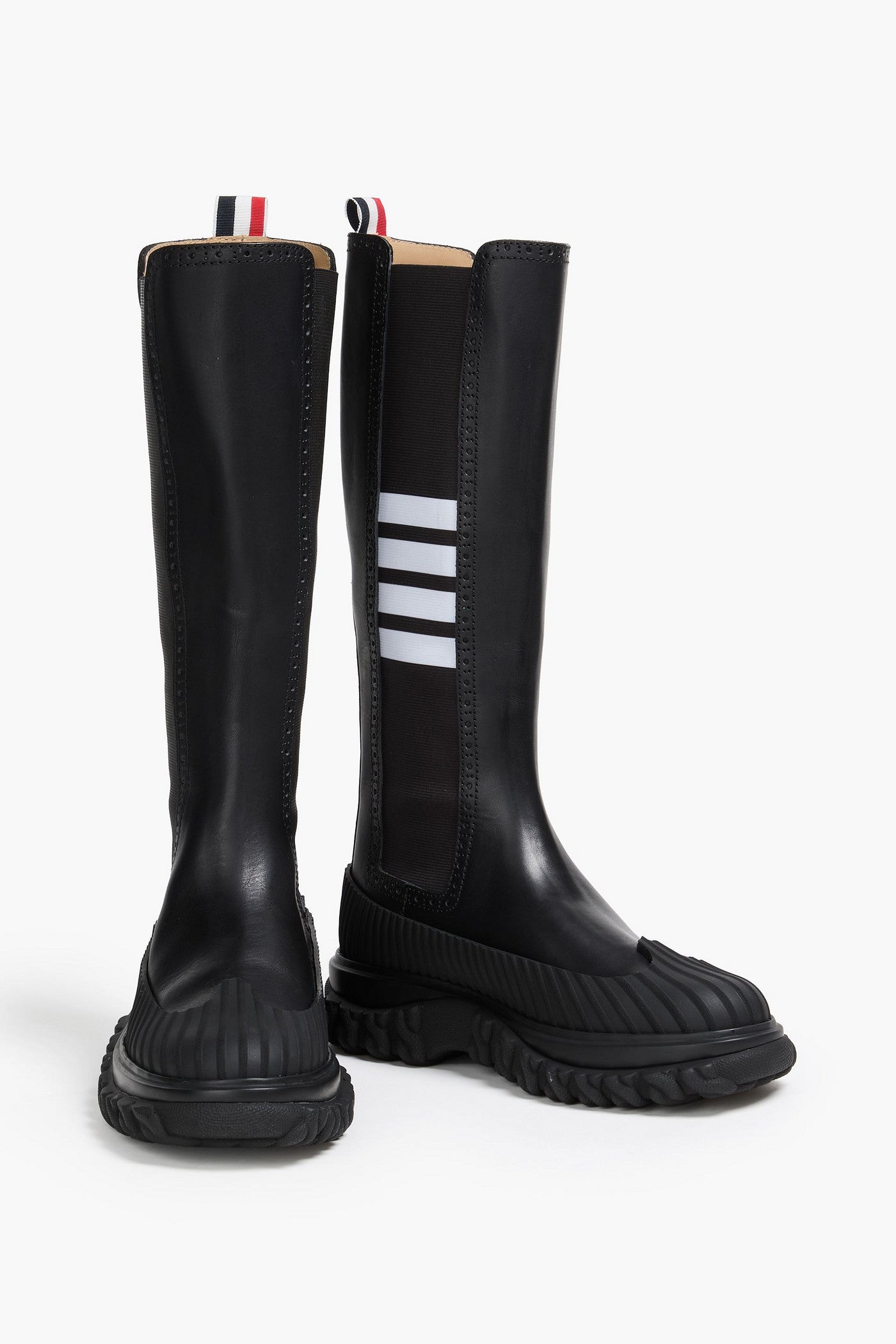 Thom Browne Striped Leather Knee Boots Black Women's