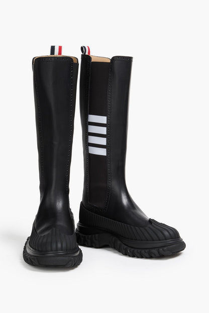 Thom Browne Striped Leather Knee Boots Black Women's