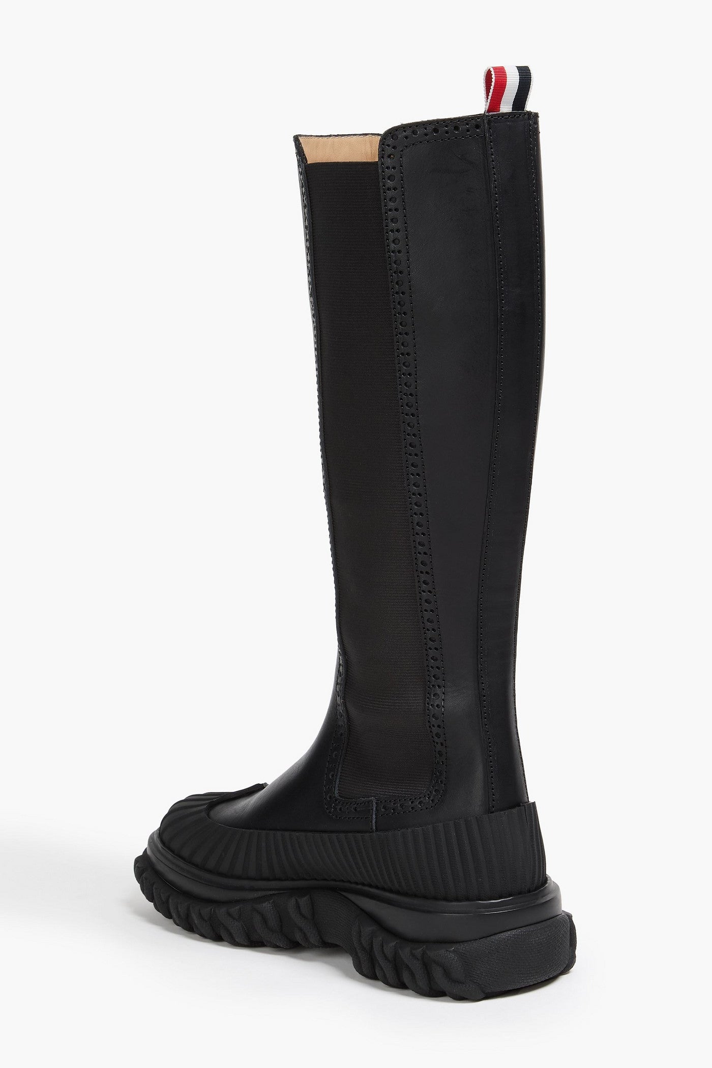 Thom Browne Striped Leather Knee Boots Black Women's