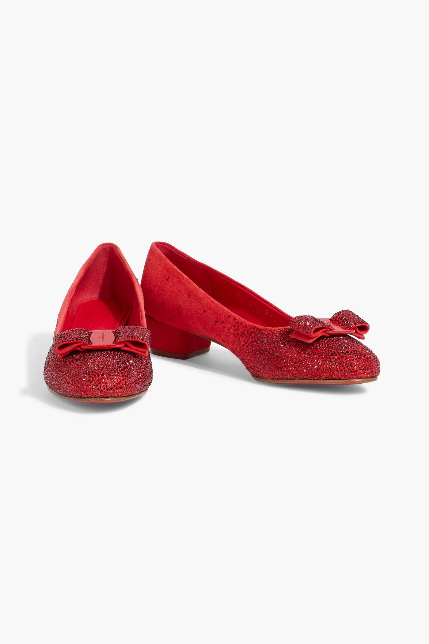 Ferragamo Vara Crystal-Embellished Suede Pumps Red Women's
