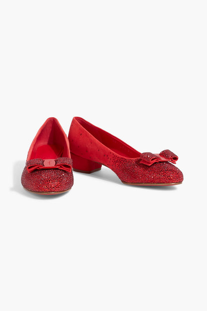 Ferragamo Vara Crystal-Embellished Suede Pumps Red Women's