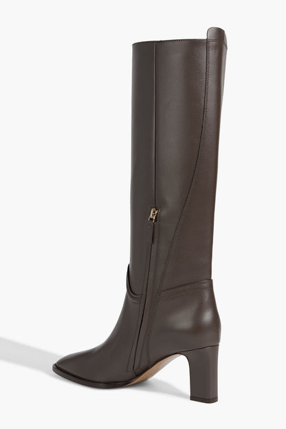 Ferragamo Torris Embellished Leather Knee Boots Dark Brown Women's