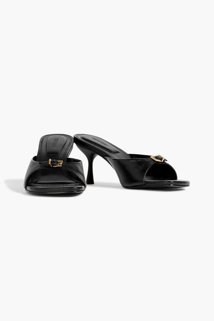 Simkhai Carey Buckled Leather Mules Black Women's