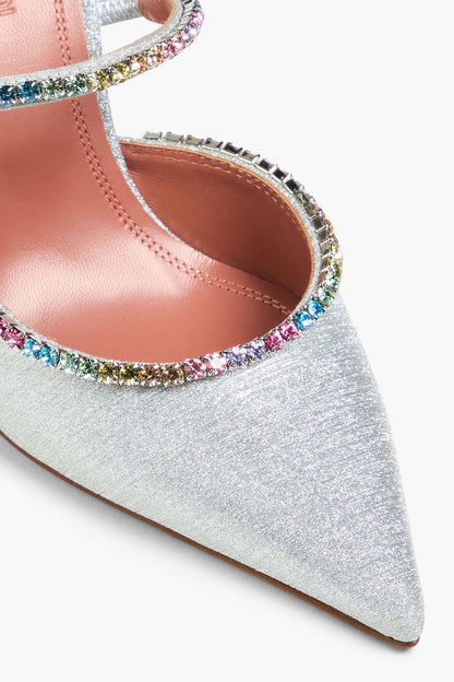 Amina Muaddi Gilda Crystal-Embellished Glittered Leather Mules Silver Women's