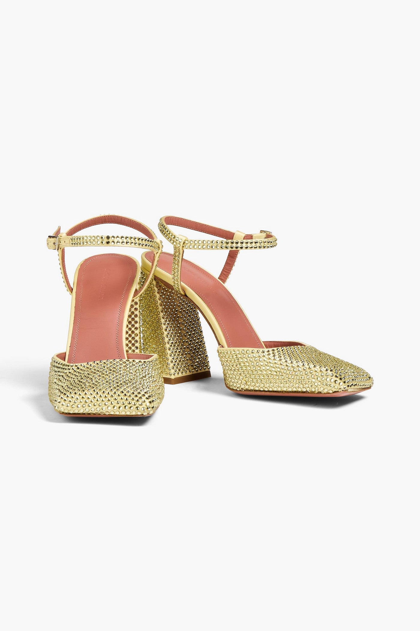 Amina Muaddi Charlotte Crystal-Embellished Satin Pumps Pastel Yellow Women's