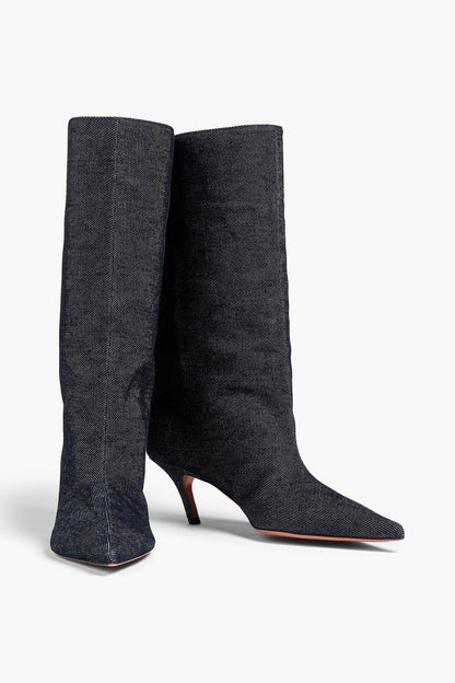 Amina Muaddi Fiona 60 Denim Boots Dark Denim Women's