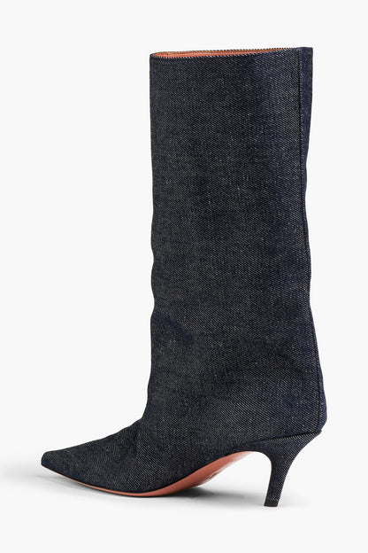 Amina Muaddi Fiona 60 Denim Boots Dark Denim Women's