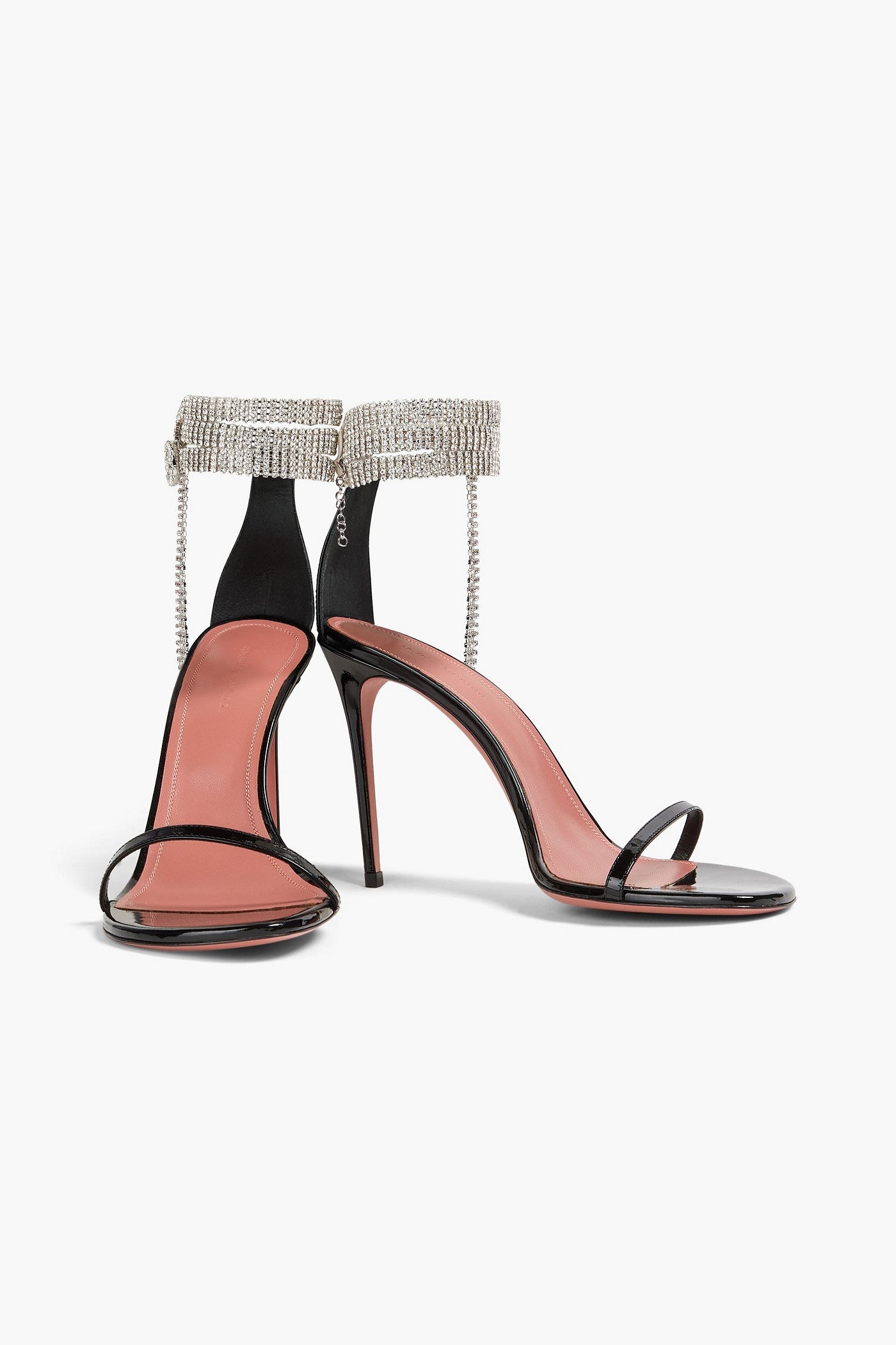 Amina Muaddi Giorgia Crystal-Embellished Patent-Leather Sandals Black Women's