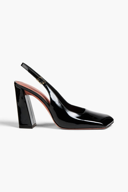 Amina Muaddi Charlotte Patent-Leather Slingback Pumps Black Women's