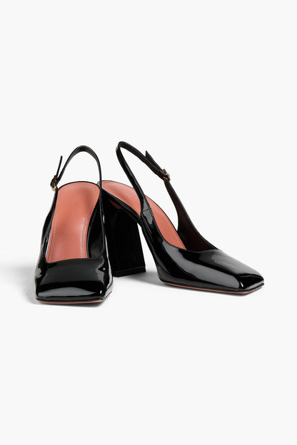 Amina Muaddi Charlotte Patent-Leather Slingback Pumps Black Women's