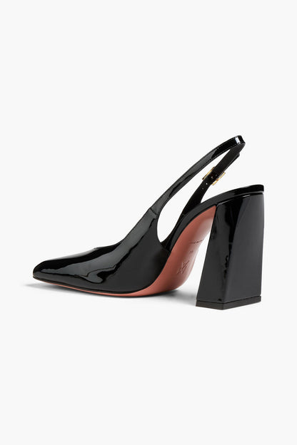 Amina Muaddi Charlotte Patent-Leather Slingback Pumps Black Women's